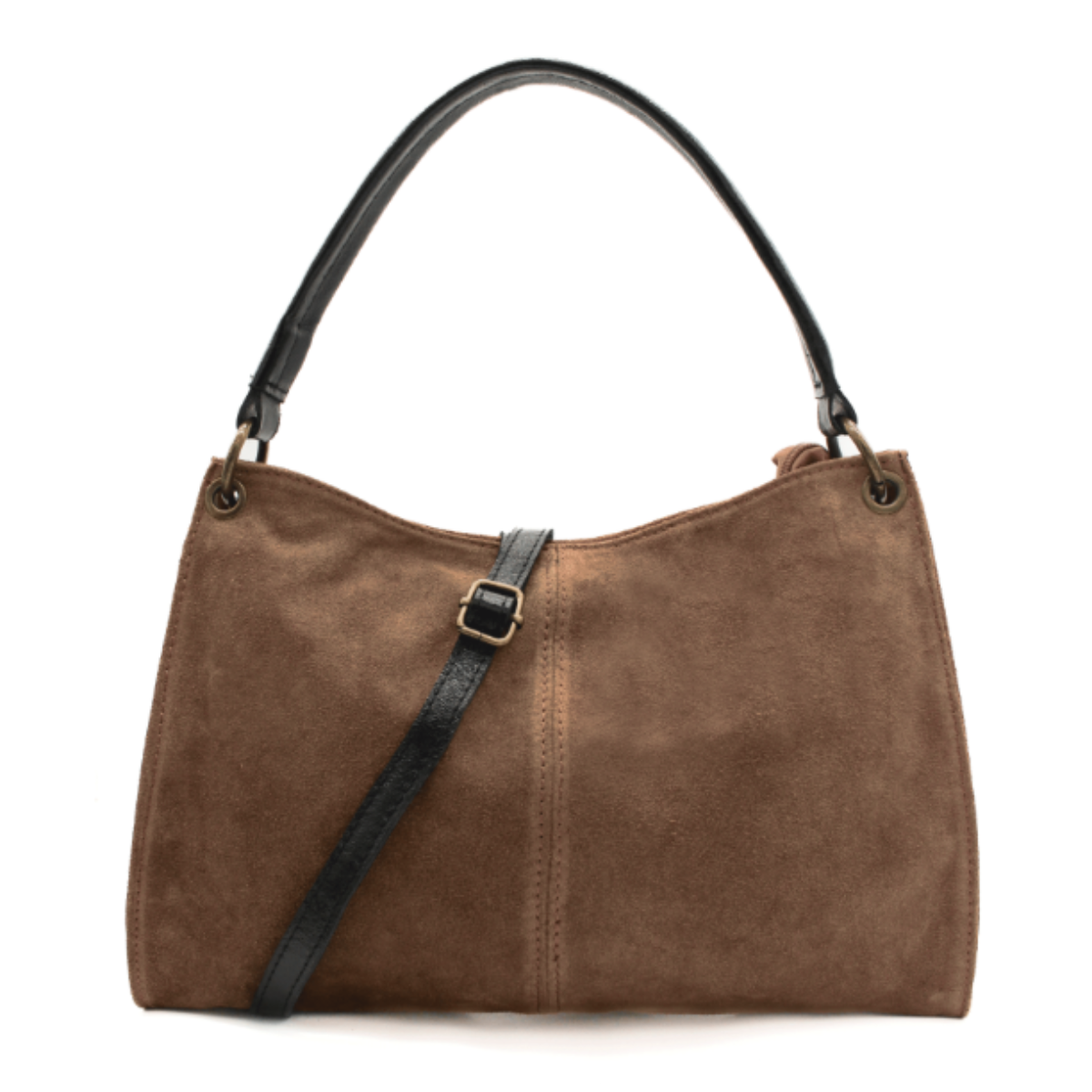 Genuine Italian Suede Leather Stylish Small Shoulder Bag With Detachable Strap - TAUPE image