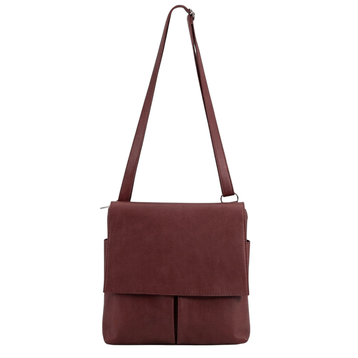 Genuine Leather Multi-Pocket Messenger Crossbody Bag - BROWN image