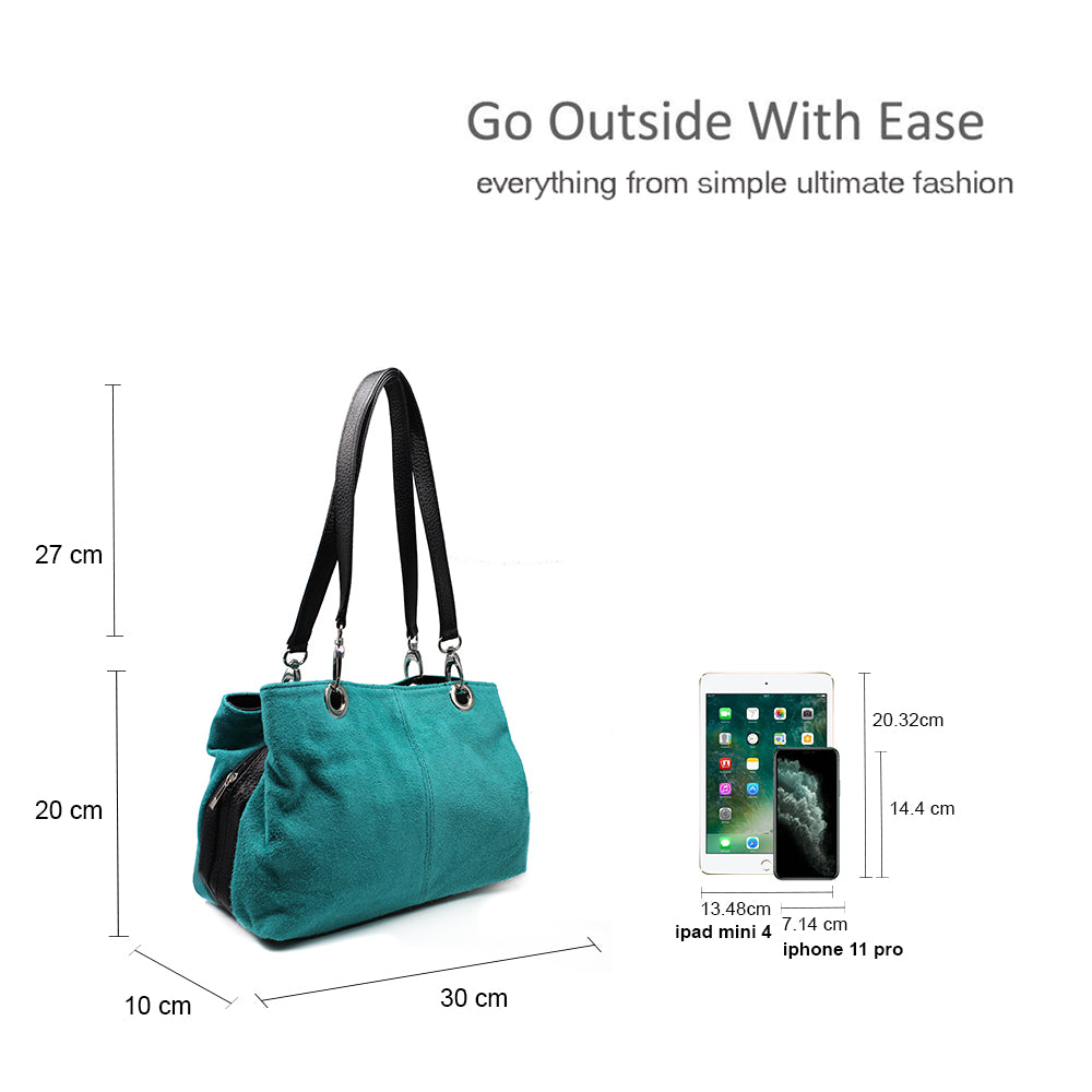 Real Italian Suede Vivid Colours Small 3 Compartments Tote Bag Stylish Shoulder Handbag image 2