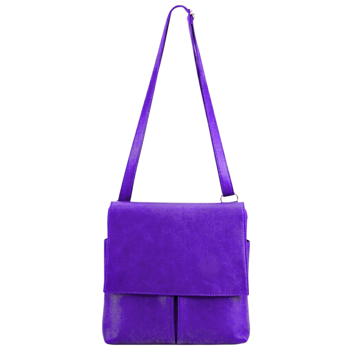 Genuine Leather Multi-Pocket Messenger Crossbody Bag - PURPLE image