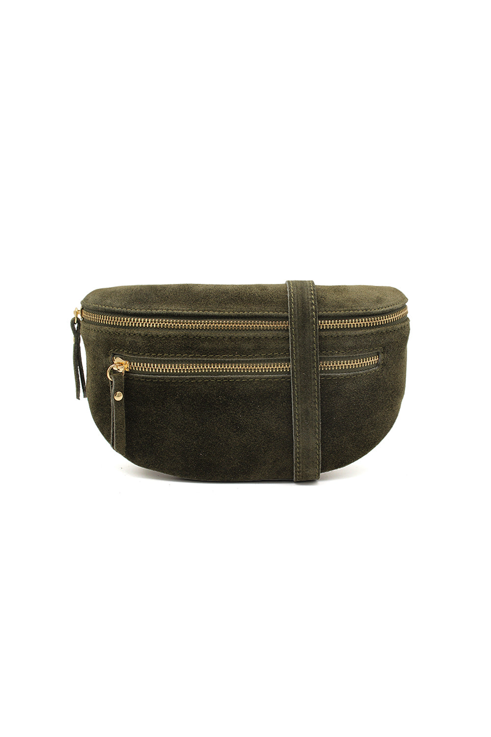 Genuine Italian Suede Sling Crossbody Bag with Dual Zipper Compartments - Dark Green image