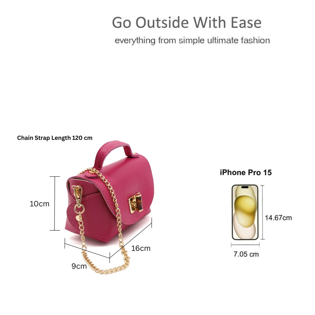 Genuine Italian Leather Crossbody Bag with Chain Strap and Twist Lock Closure image 1
