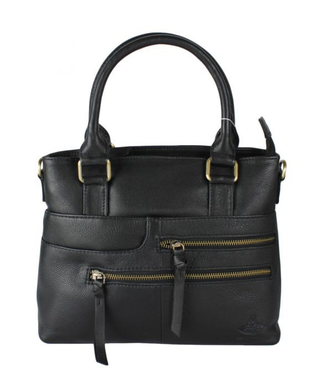 Elegant Zipper Accents Genuine Leather Shoulder Handbag - BLACK image