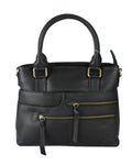 Elegant Zipper Accents Genuine Leather Shoulder Handbag - BLACK image
