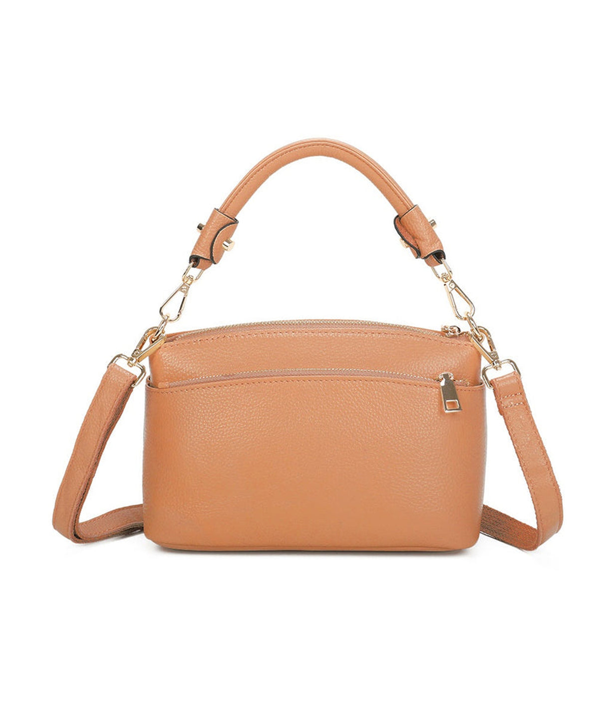 Elegant Gold Accents Genuine Leather Shoulder Bag - TAN image