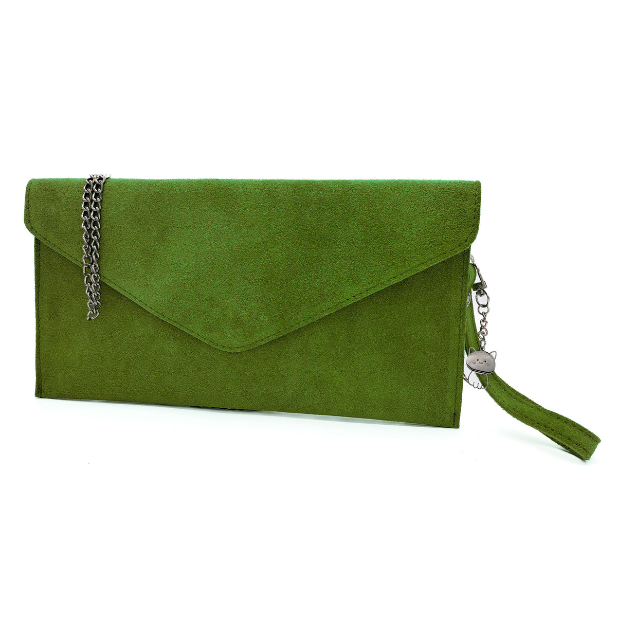 Genuine Italian Suede Envelope Style Cluth Bag Purse Flat Messenger Handbag - OLIVE image