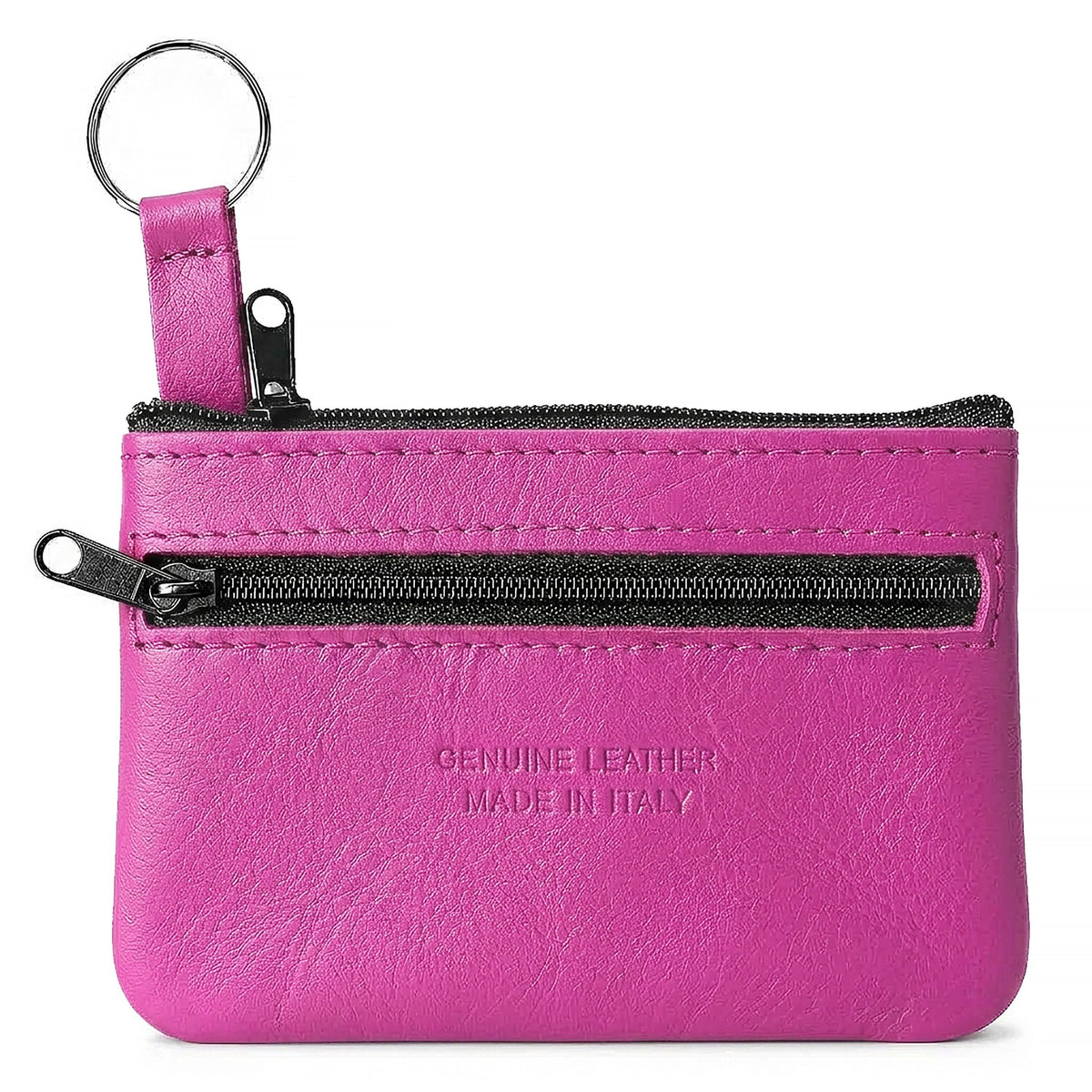 Genuine Leather Coin Purse Mini Key Ring Pouch Organizer - ROSE RED image