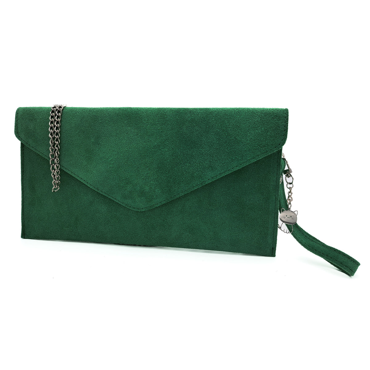 Genuine Italian Suede Envelope Style Cluth Bag Purse Flat Messenger Handbag - ARMY GREEN image