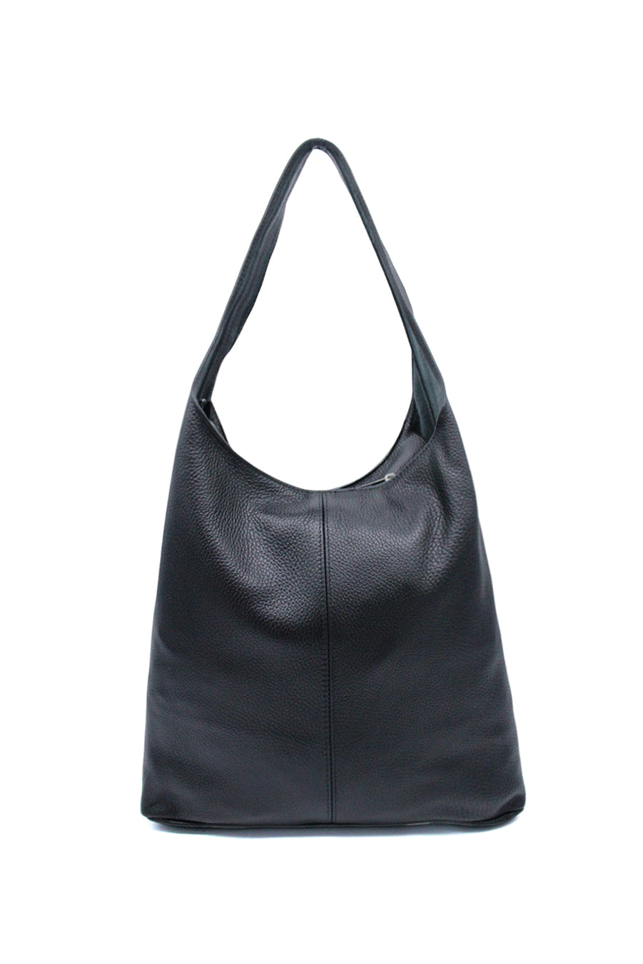 Genuine Italian Leather Minimalist Shoulder Tote Bag with Spacious Design - Black image