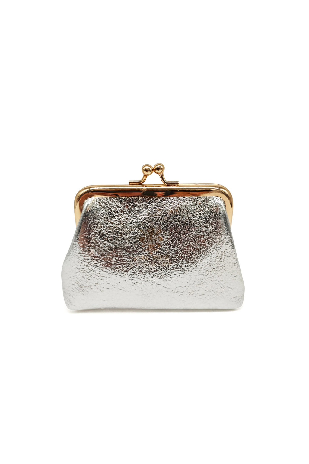 Genuine Italian Leather Coin Purse with Kiss Lock Frame - SIlver image