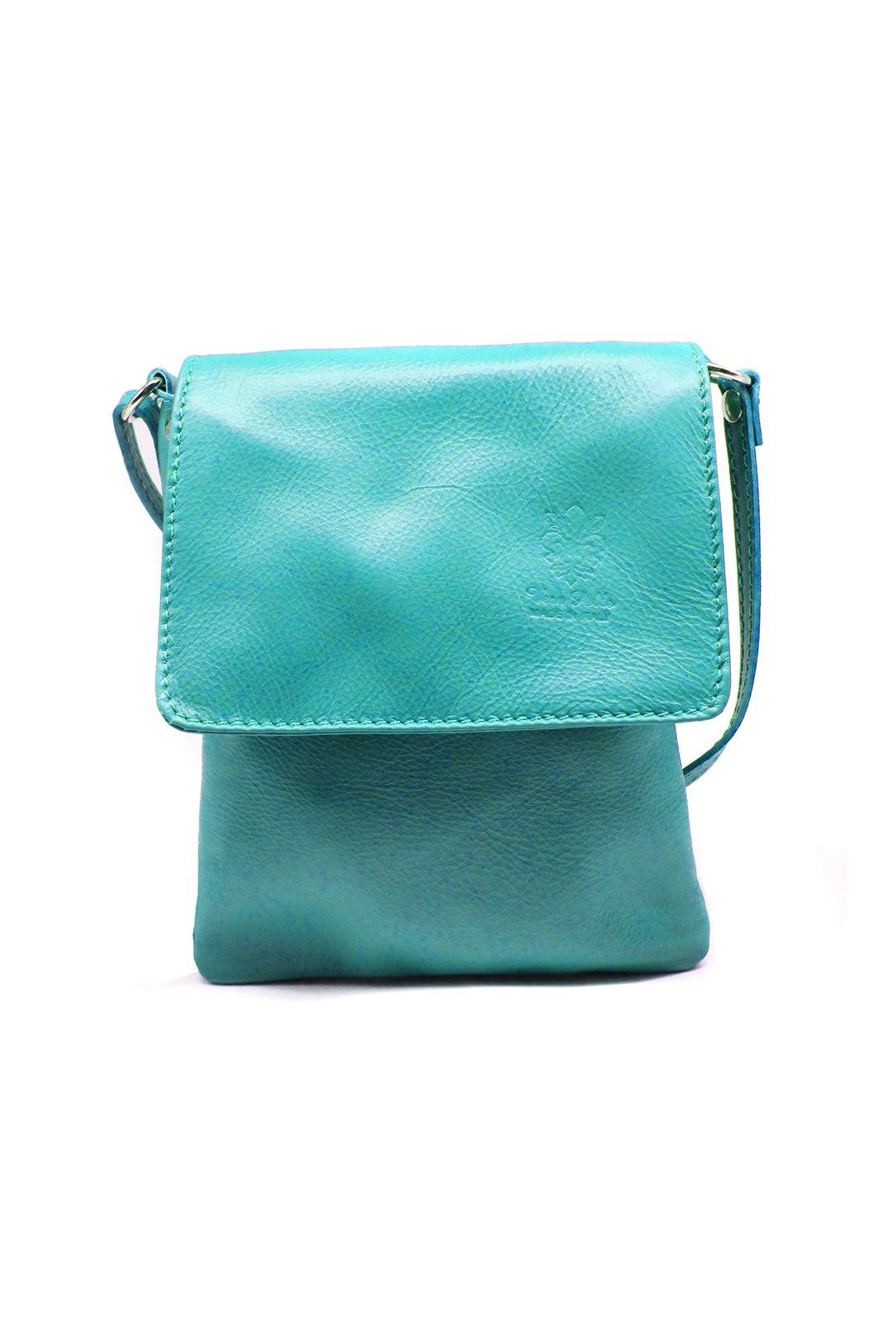 Stylish Flap Small Genuine Italian Leather Crossbody Bag - Turquoise image