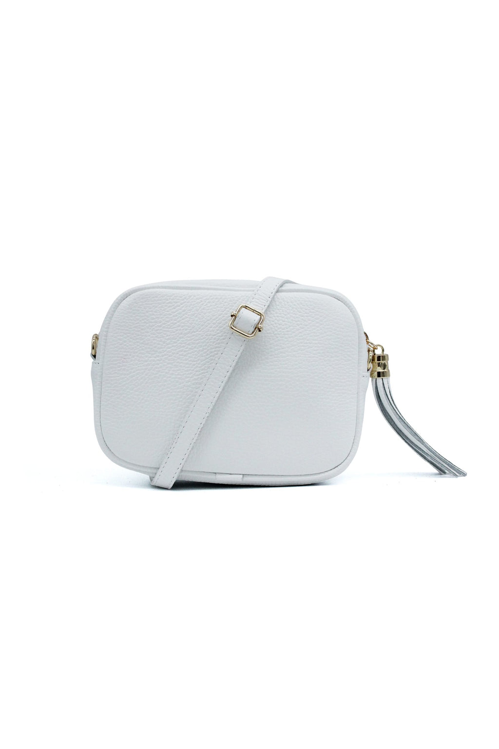 Italian Genuine Leather Crossbody Bag with Tassel Zipper - White image