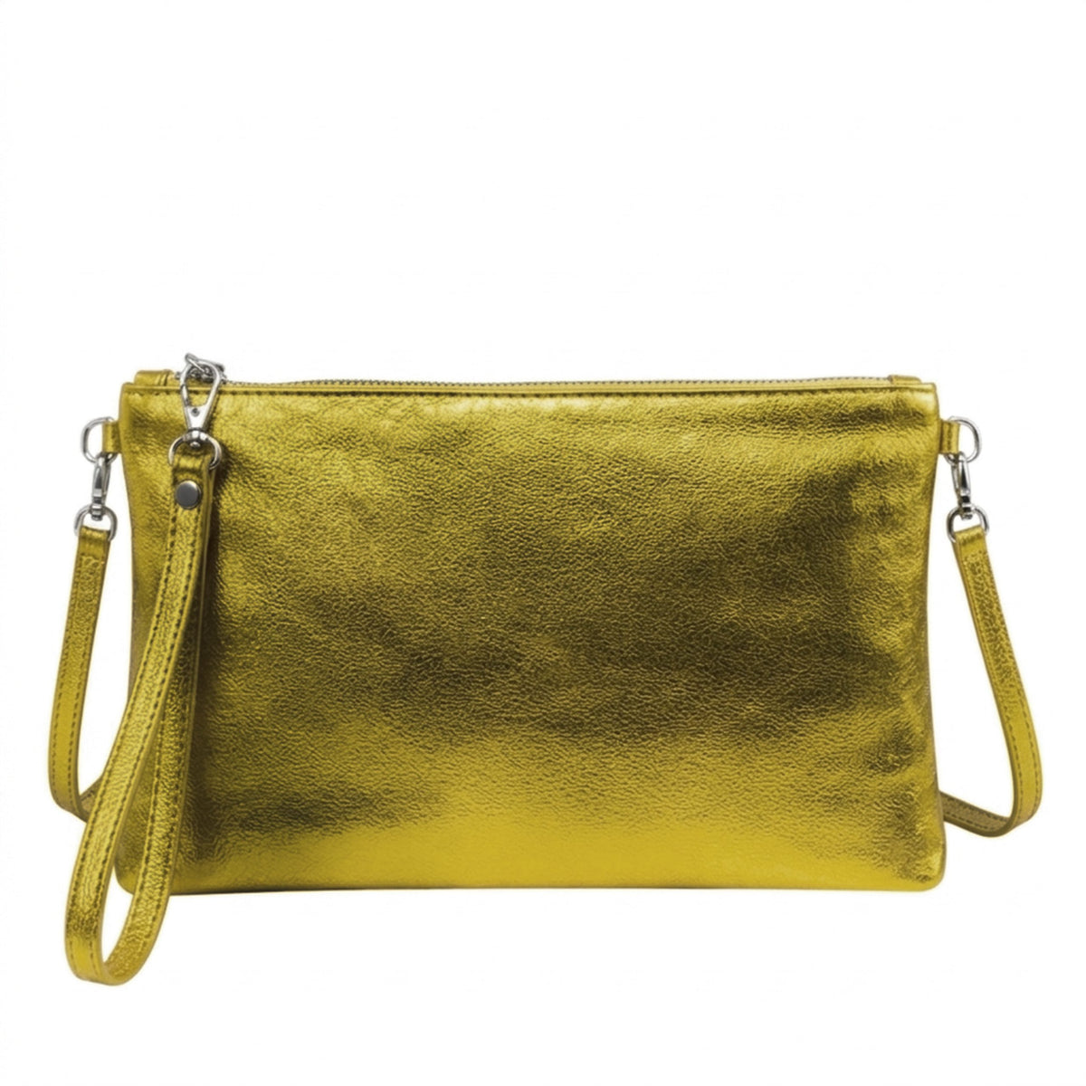 Genuine Metallic Leather Clutch Bag Small Shoulder Purse - DARK GOLD image