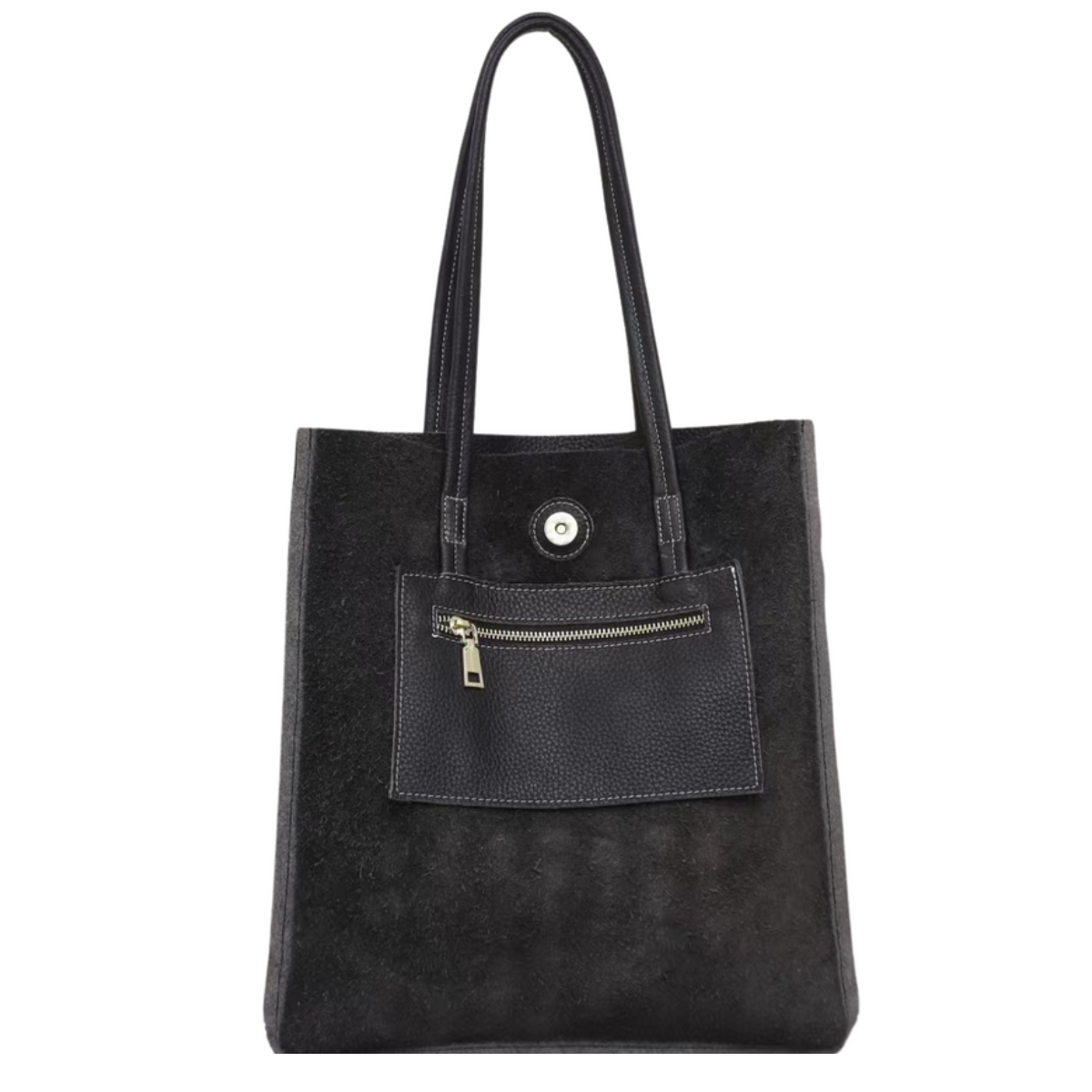 Minimalist Genuine Leather Tote Bag for Everyday Use - BLACK 2 image