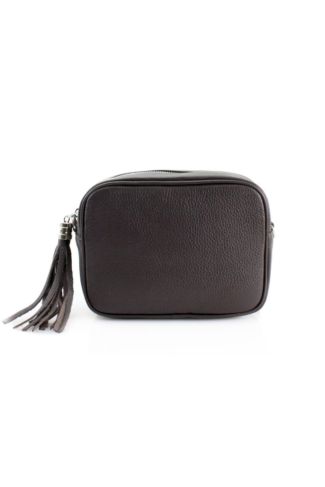 Tassel Charm Genuine Italian Leather Camera Handbag Crossbody Bag - Coffee image