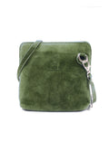 Small Genuine Italian Suede Leather Zip Around Crossbody Bag - Army Green image