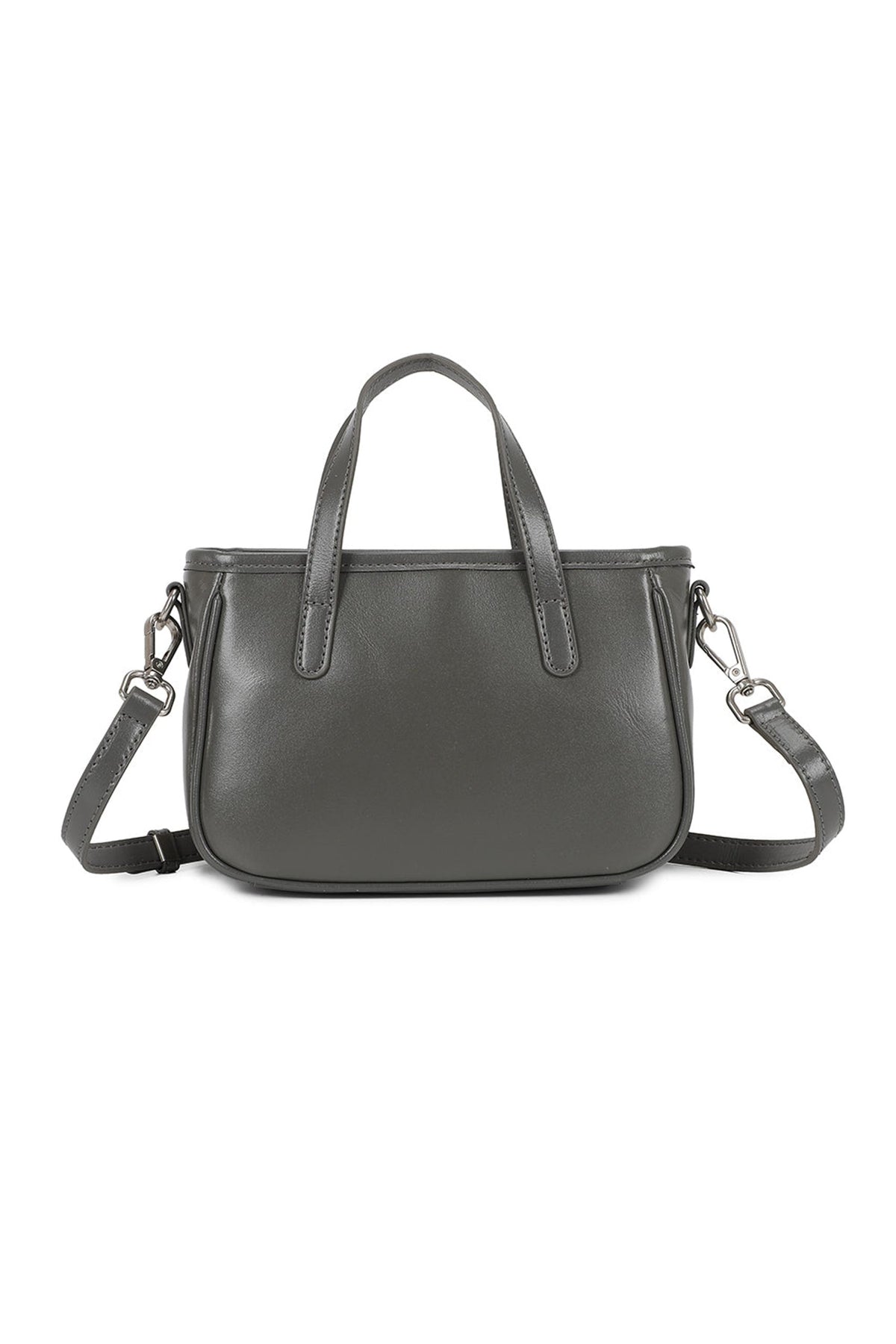 Sleek Design Compact Genuine Leather Shoulder Handbag - DARK GREY image
