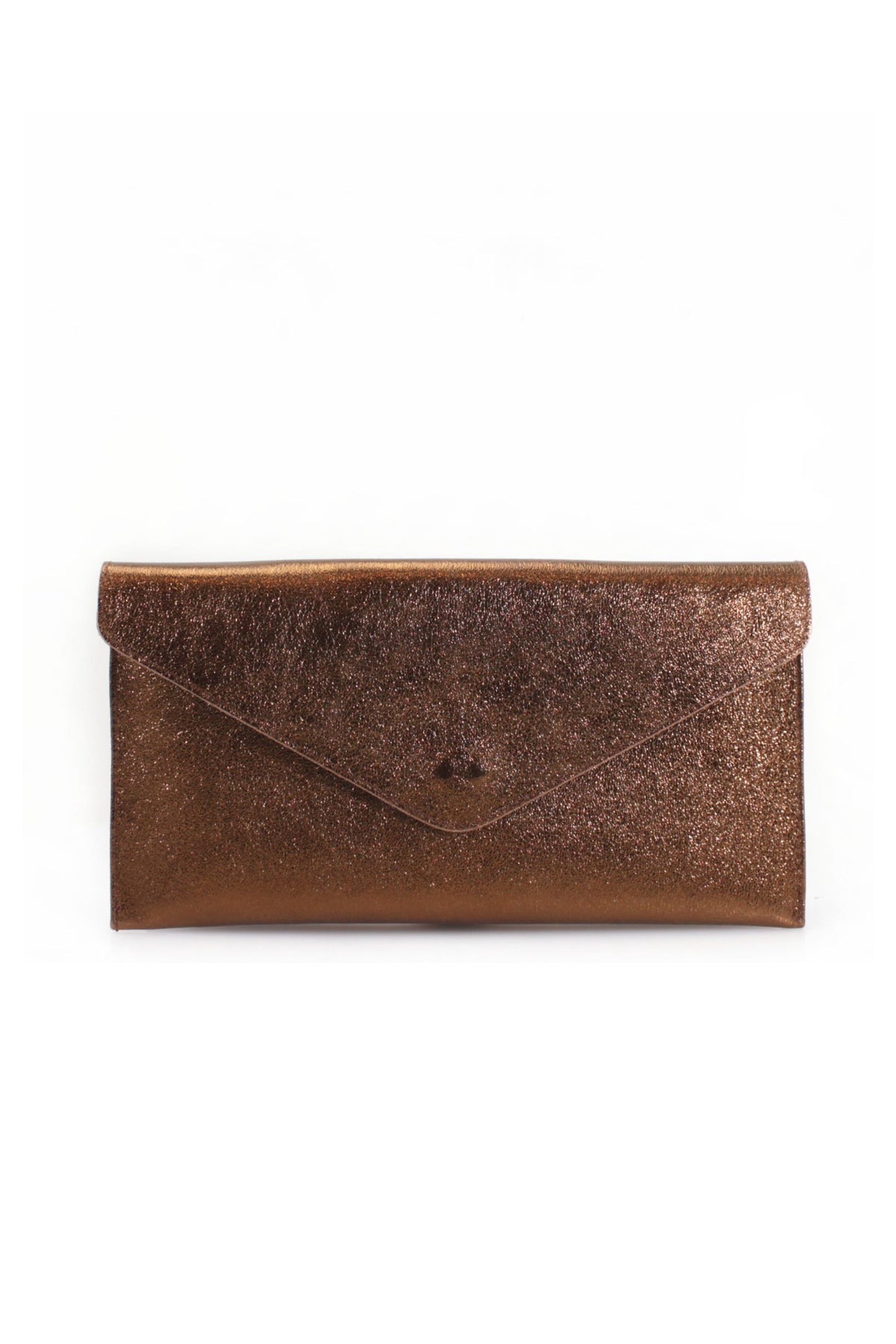 Shiny Envelope Real Leather Clutch with Long Chain Strap - Copper image