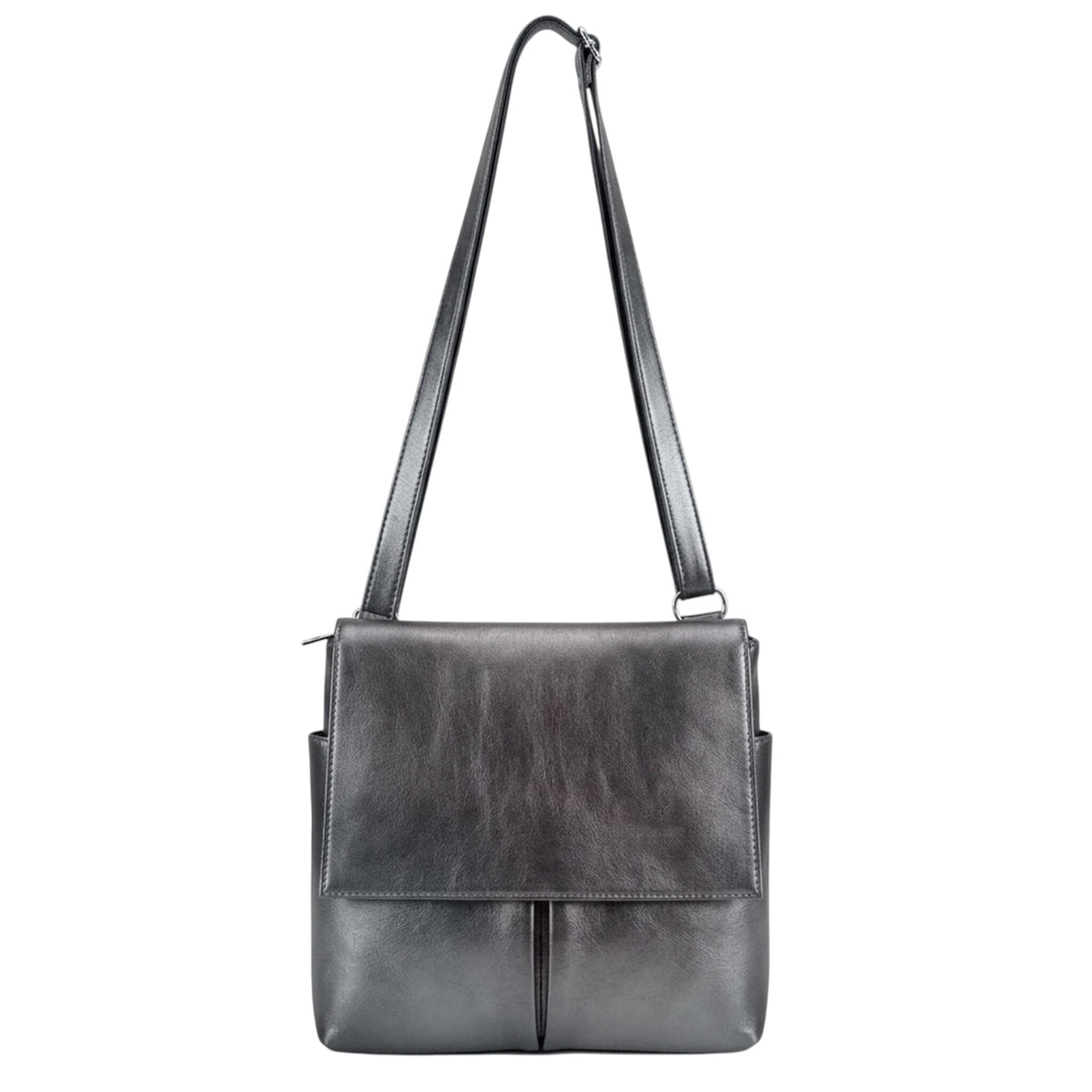 Genuine Leather Multi-Pocket Messenger Crossbody Bag - DARK SILVER image