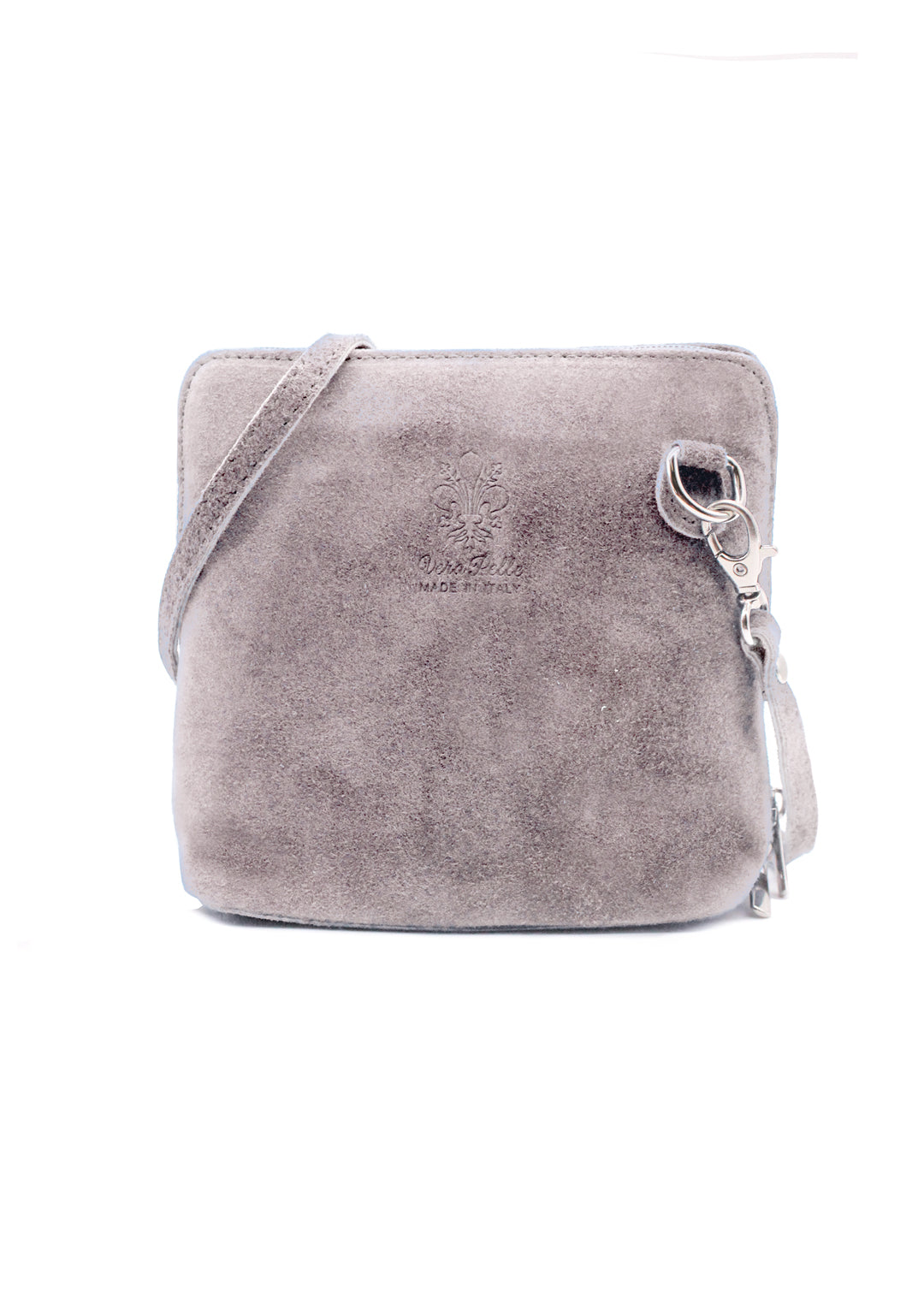 Small Genuine Italian Suede Leather Zip Around Crossbody Bag - Light Grey image