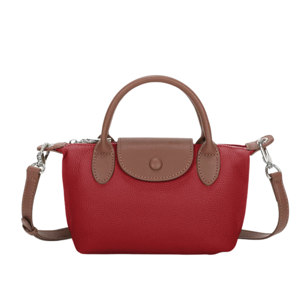 Top Handle Detachable Strap Genuine Leather Shoulder Bag - POPPY RED image