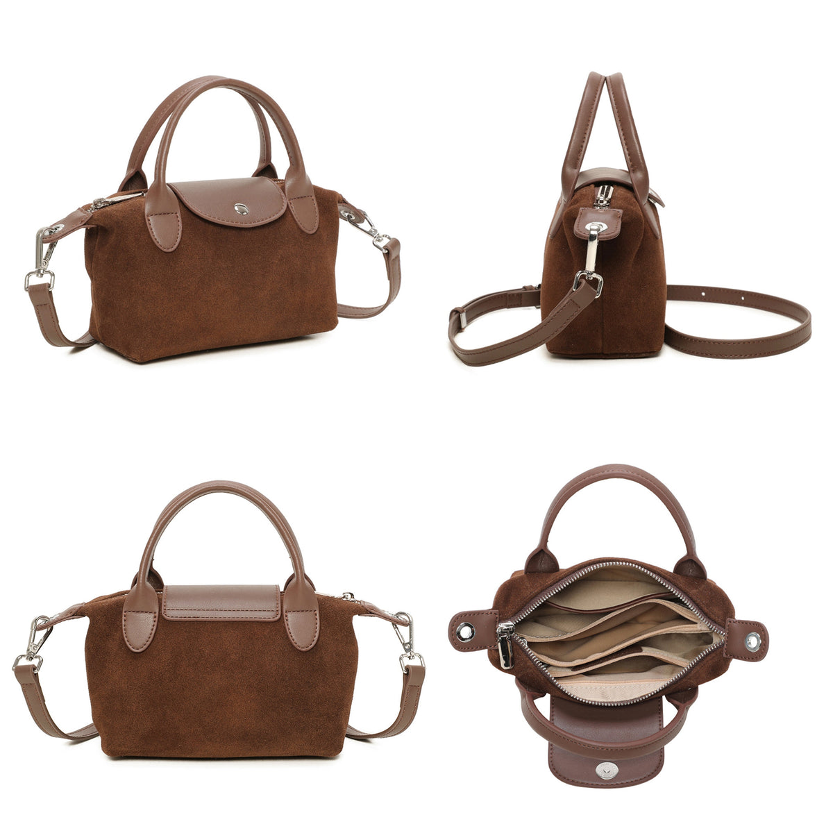 Genuine Suede Leather Classic Top Handle Crossbody Bag image 2