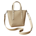 Compact Stylish Genuine Leather Crossbody Tote Bag - ALMOND image