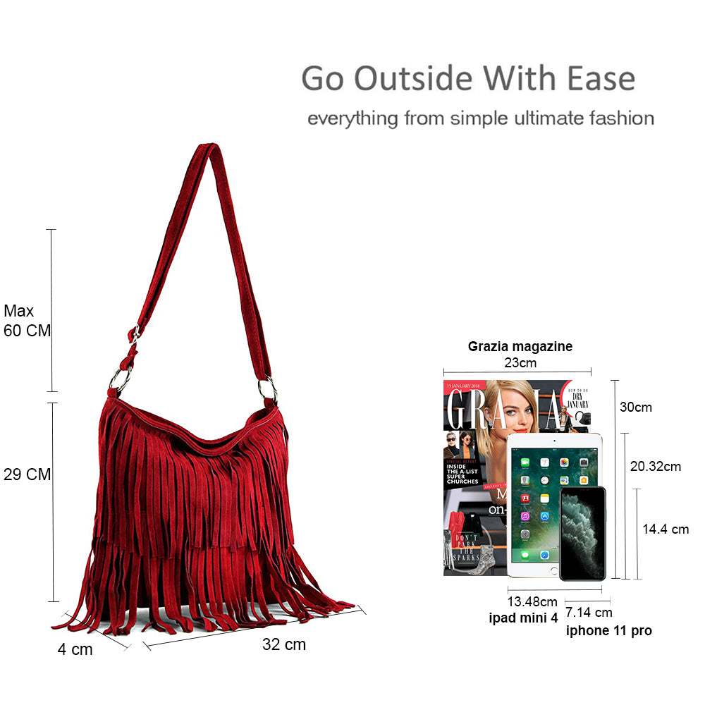 Italian Real Suede Leather Fringed Shoulder - Cross body Handbag image 4