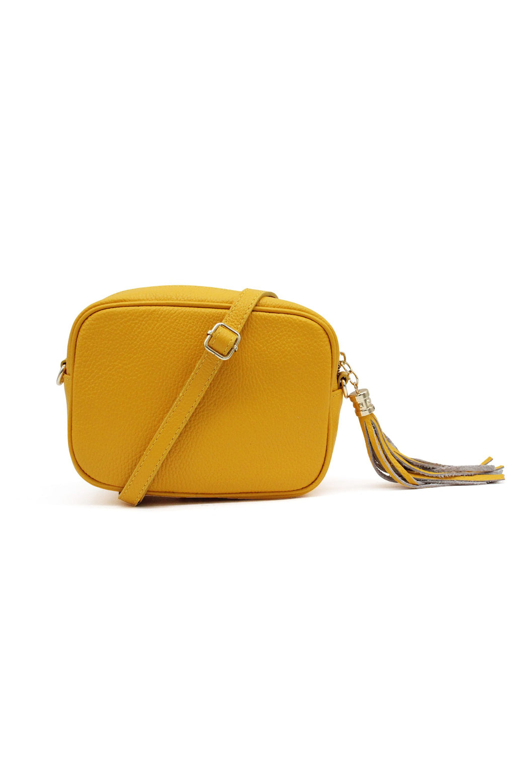 Italian Genuine Leather Crossbody Bag with Tassel Zipper - Yellow image