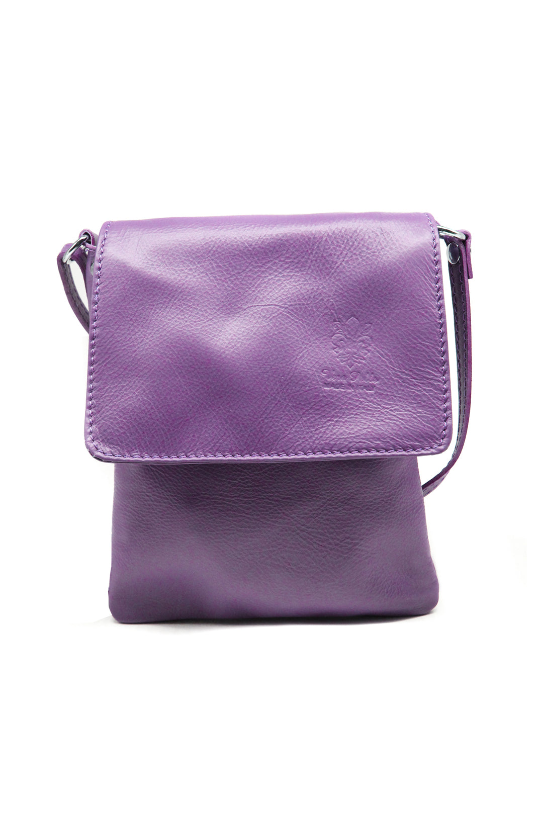 Stylish Flap Small Genuine Italian Leather Crossbody Bag - Purple image