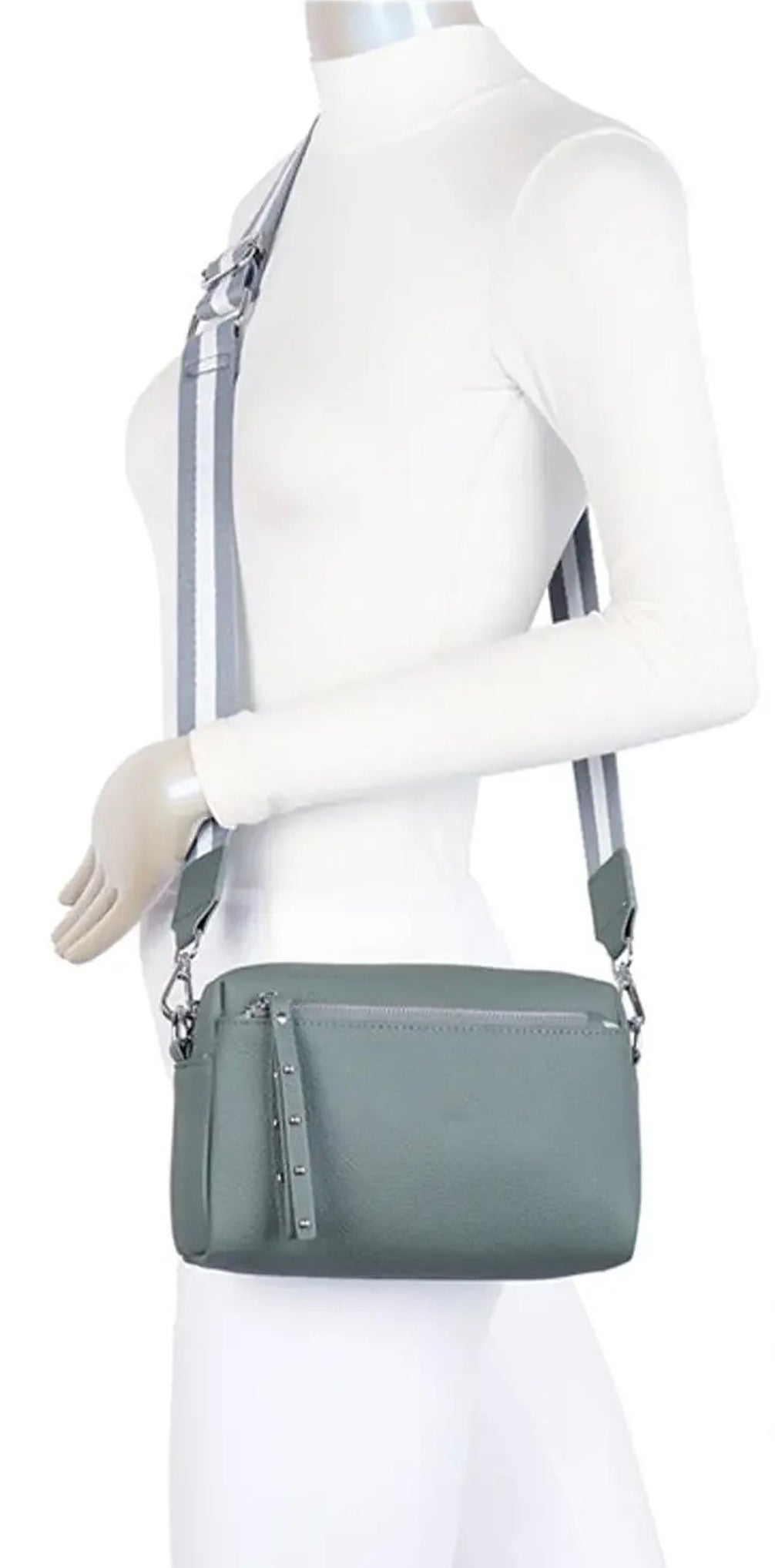 Metal Accents Genuine Leather Rectangular Crossbody Bag image 6