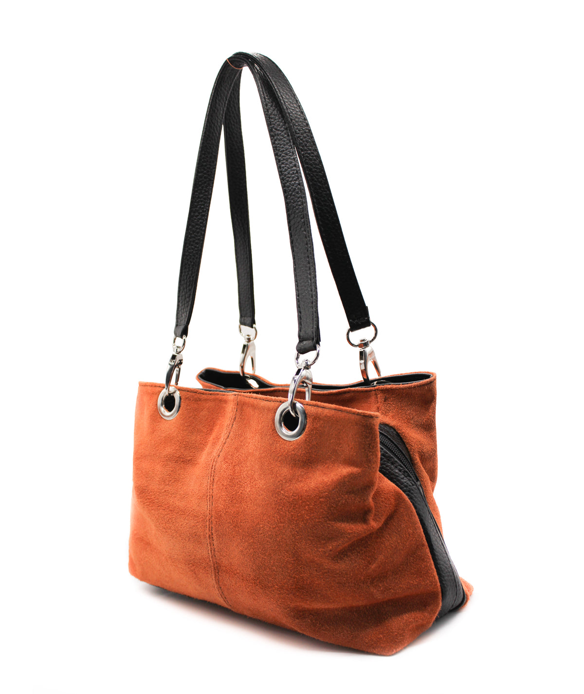 Real Italian Suede Vivid Colours Small 3 Compartments Tote Bag Stylish Shoulder Handbag - Orange image