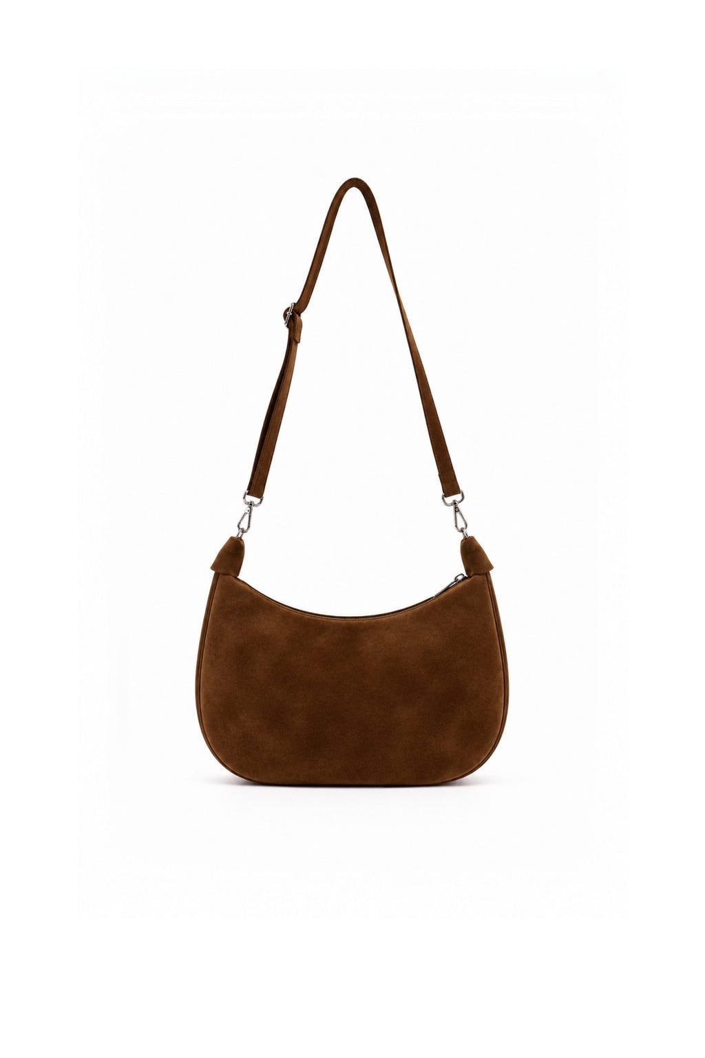 Genuine Italian Suede Hobo Shoulder Bag with Adjustable Stra - Brown image