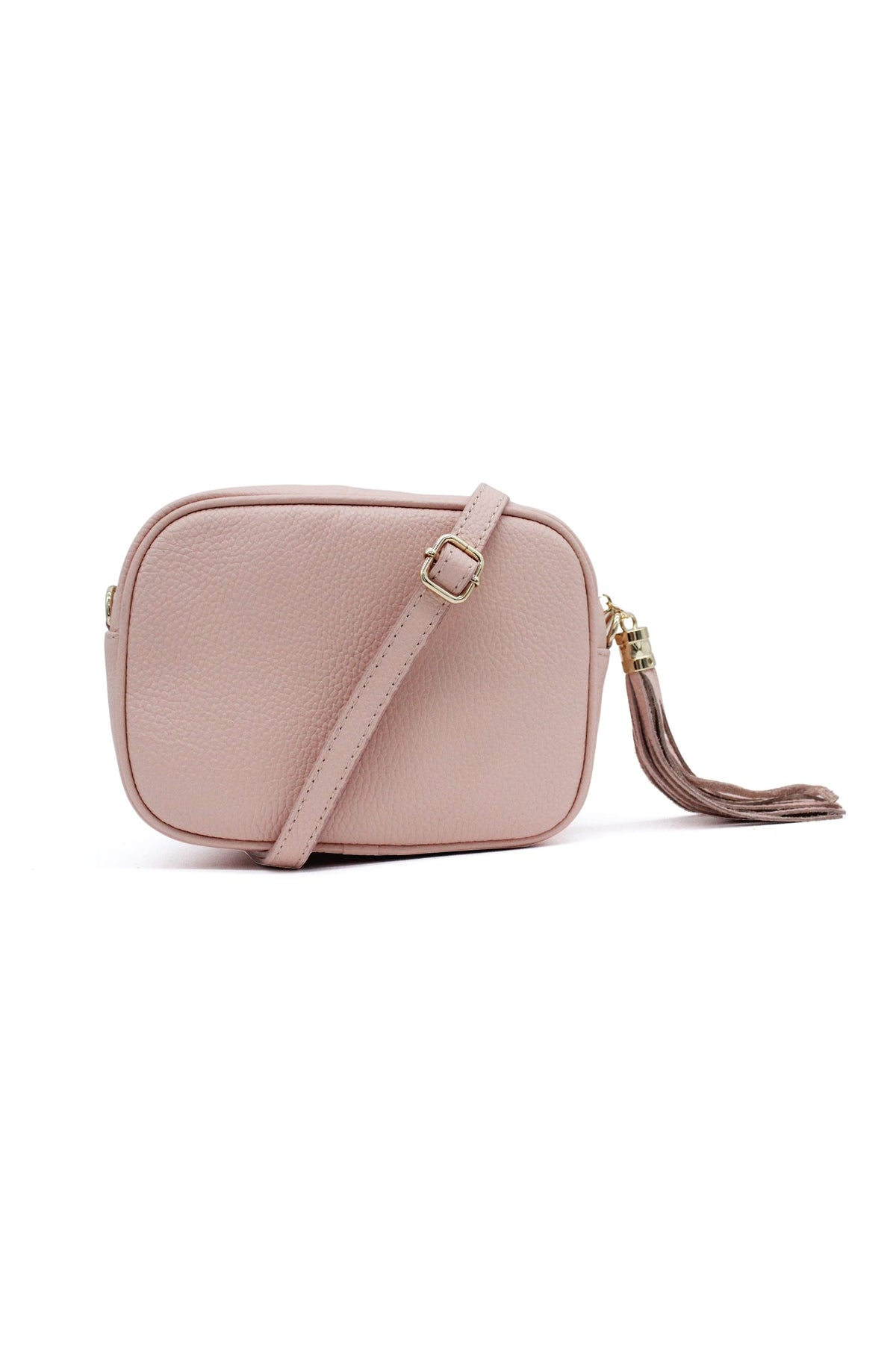 Italian Genuine Leather Crossbody Bag with Tassel Zipper - Pink image