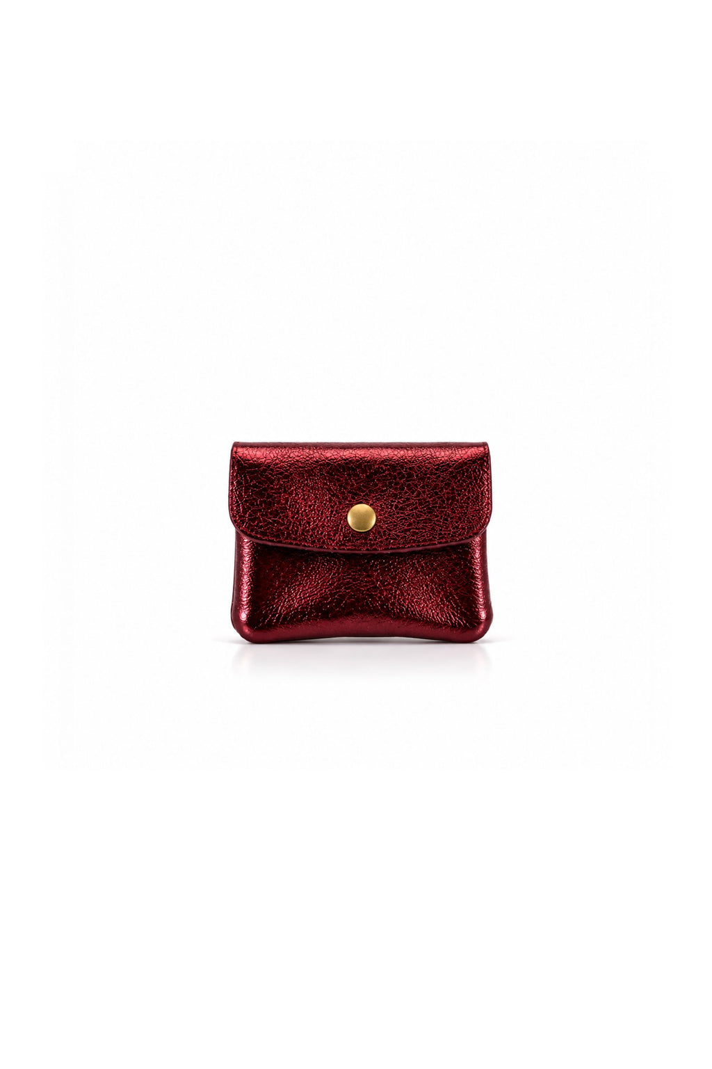 Genuine Italian Leather Compact Coin Purse with Snap Closure - Burgundy Metallic image