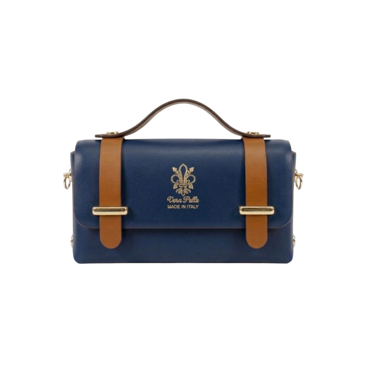 Genuine Italian Leather Structured Crossbody Mini Bag - NAVY image