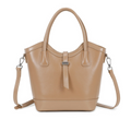 Versatile  Structured Design Genuine Leather Handbag - ALMOND image