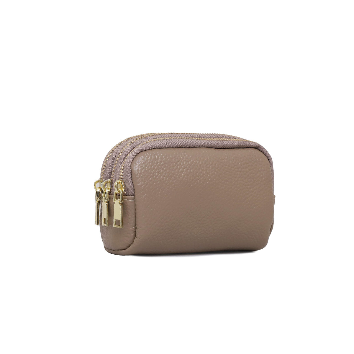 Genuine Leather Gold Tone Zippered Compact Pouch Purse - TAUPE image