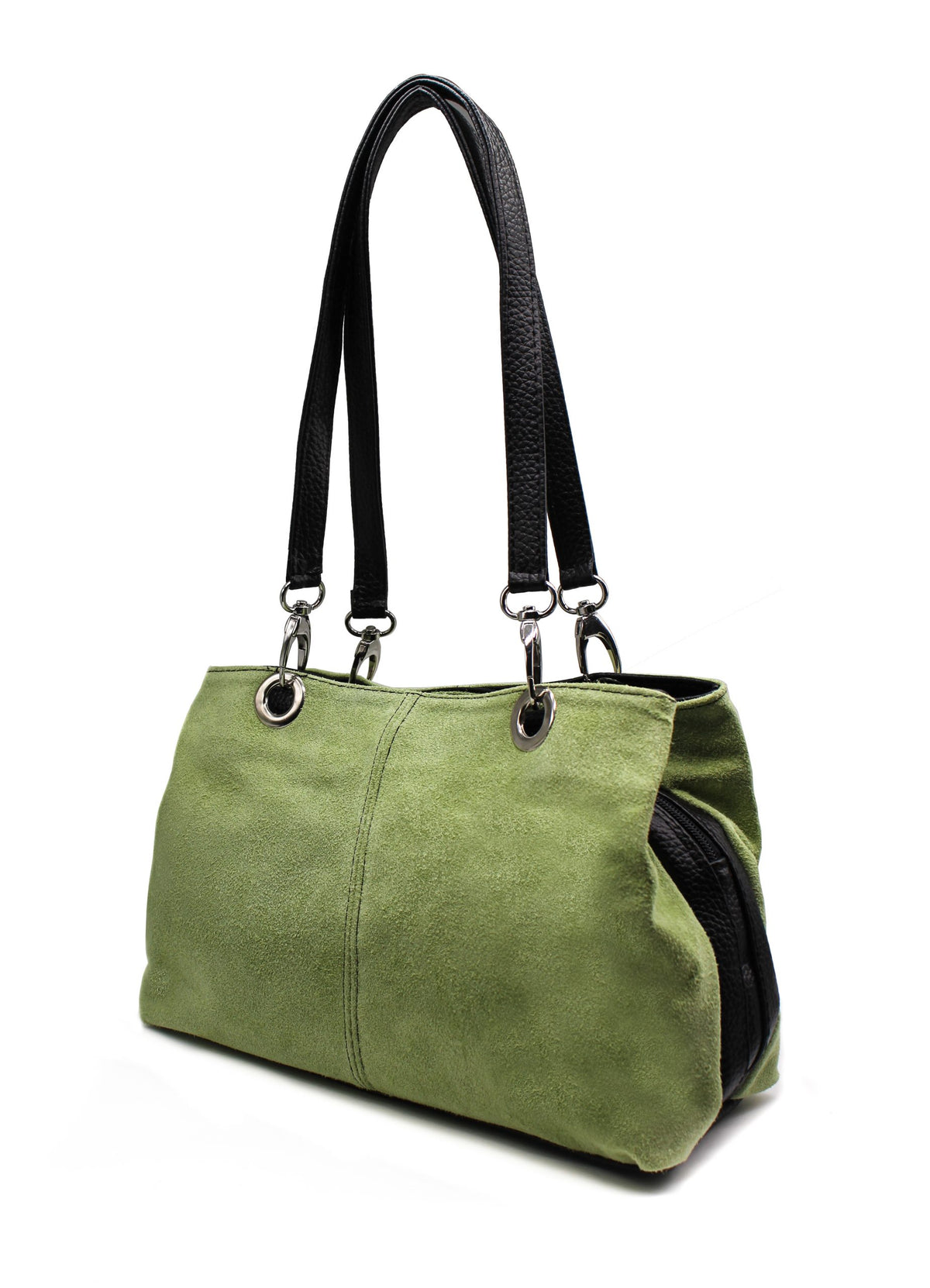 Real Italian Suede Vivid Colours Small 3 Compartments Tote Bag Stylish Shoulder Handbag - Green image