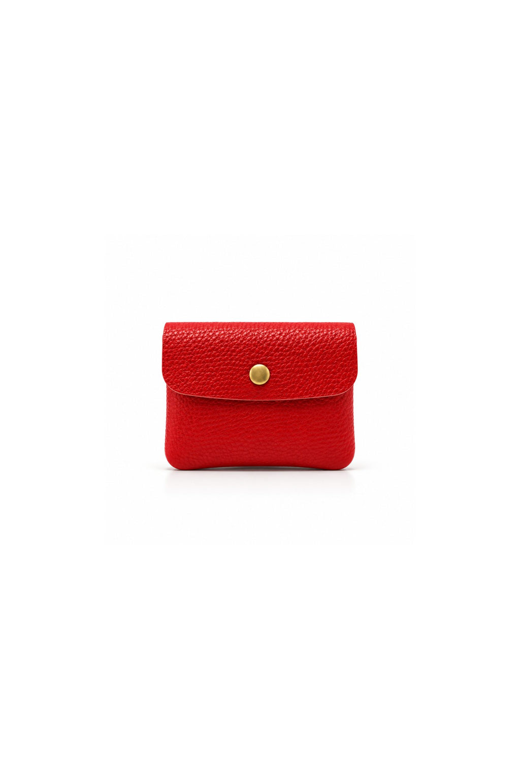 Genuine Italian Leather Compact Coin Purse with Snap Closure - Red image