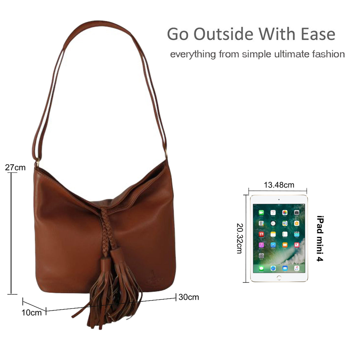 Elegant Tassel Detail Genuine Leather Shoulder Bag image 1