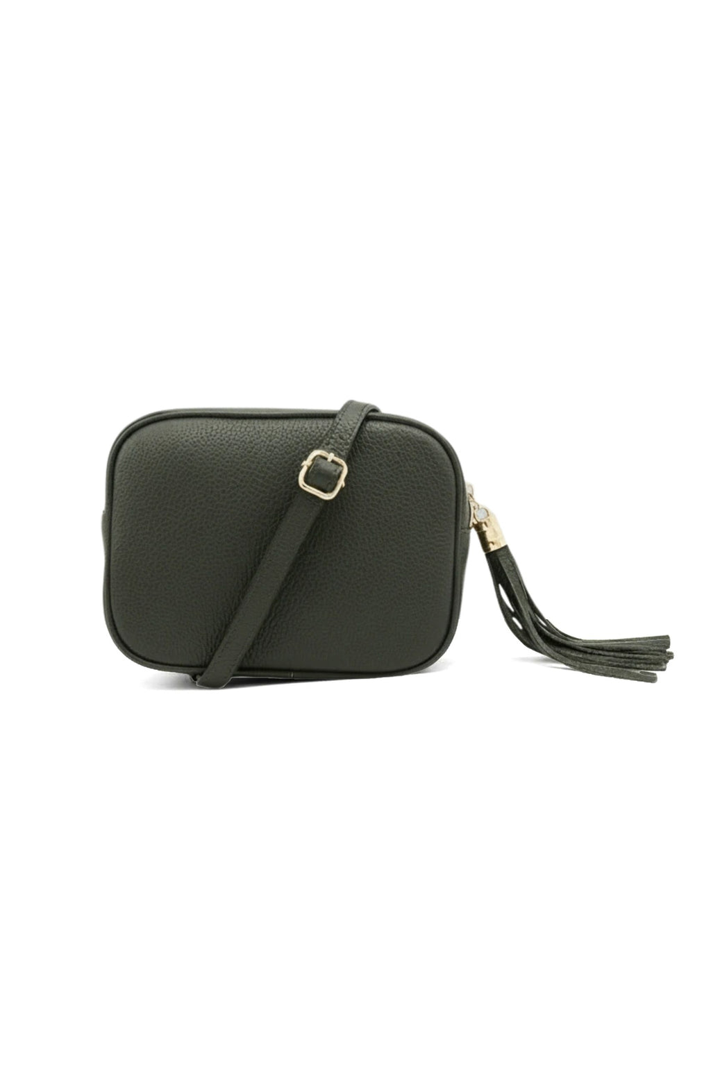 Italian Genuine Leather Crossbody Bag with Tassel Zipper - Dark Green image