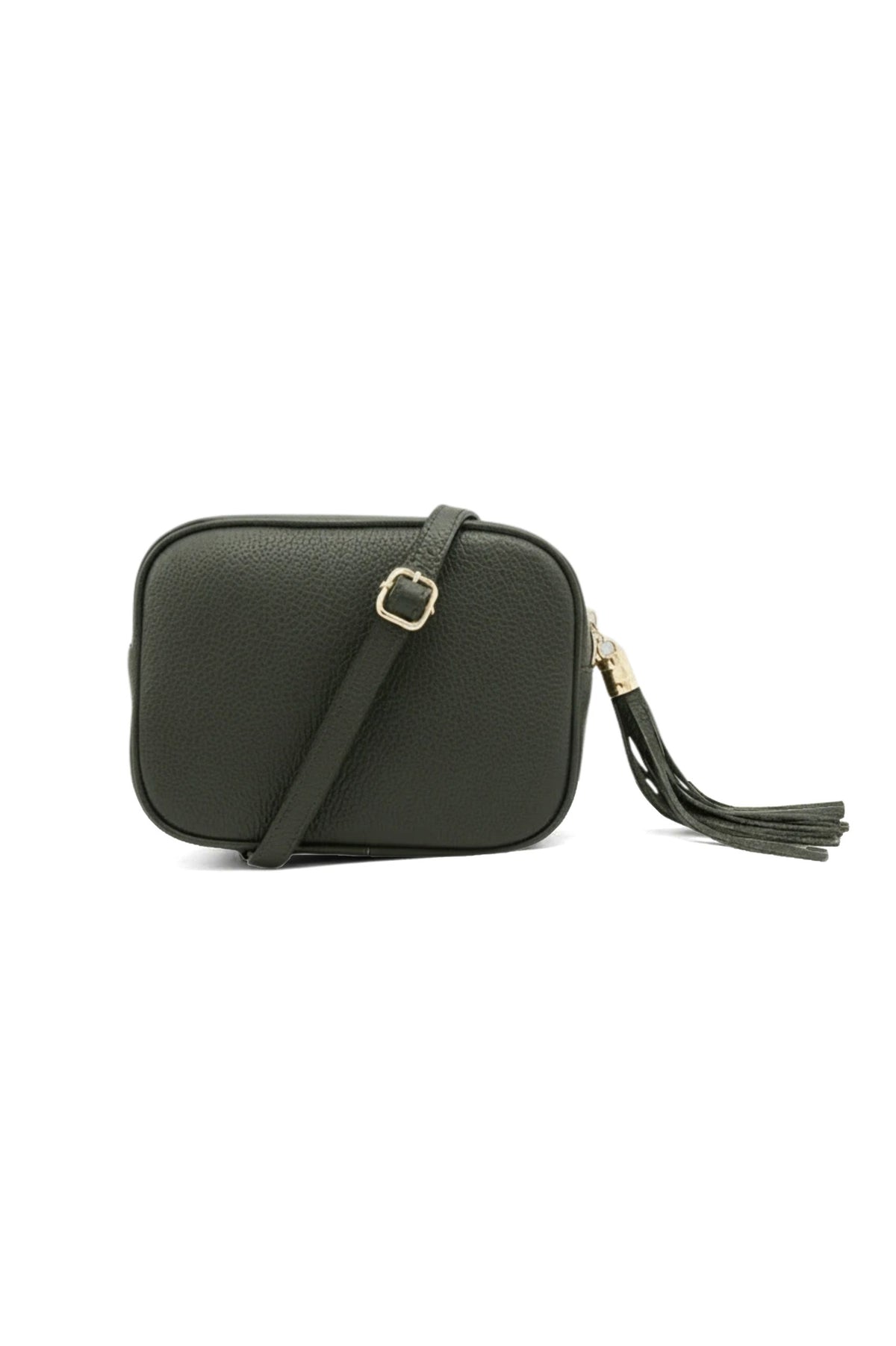Italian Genuine Leather Crossbody Bag with Tassel Zipper - Dark Green image