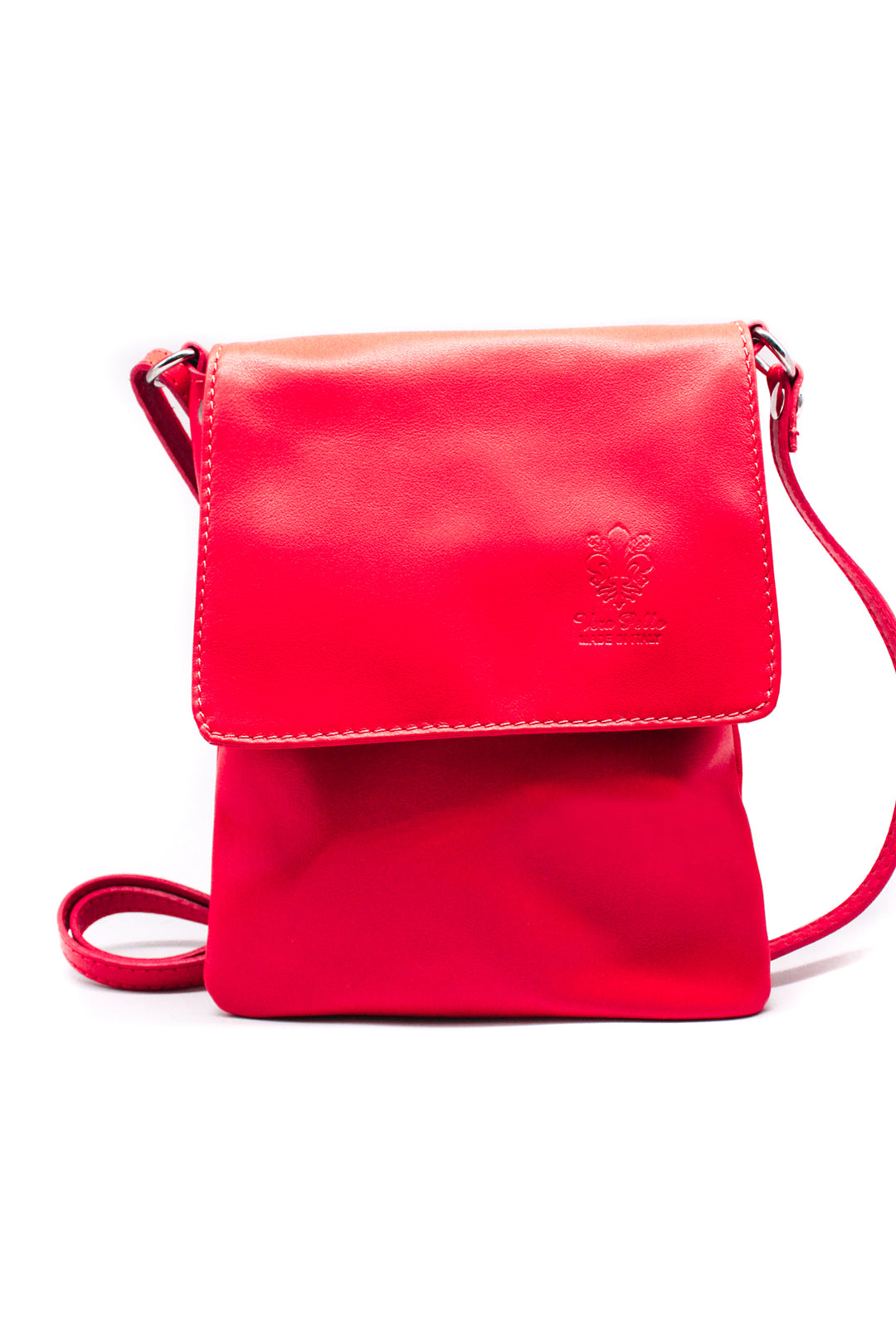 Stylish Flap Small Genuine Italian Leather Crossbody Bag - Red image