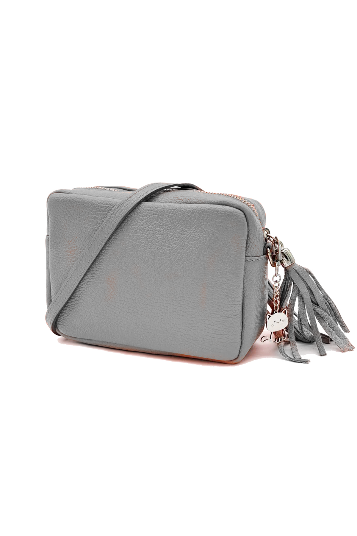 Mini Tassel Italian Genuine Leather Purse Crossbody Bag With Tassel - Light Grey image