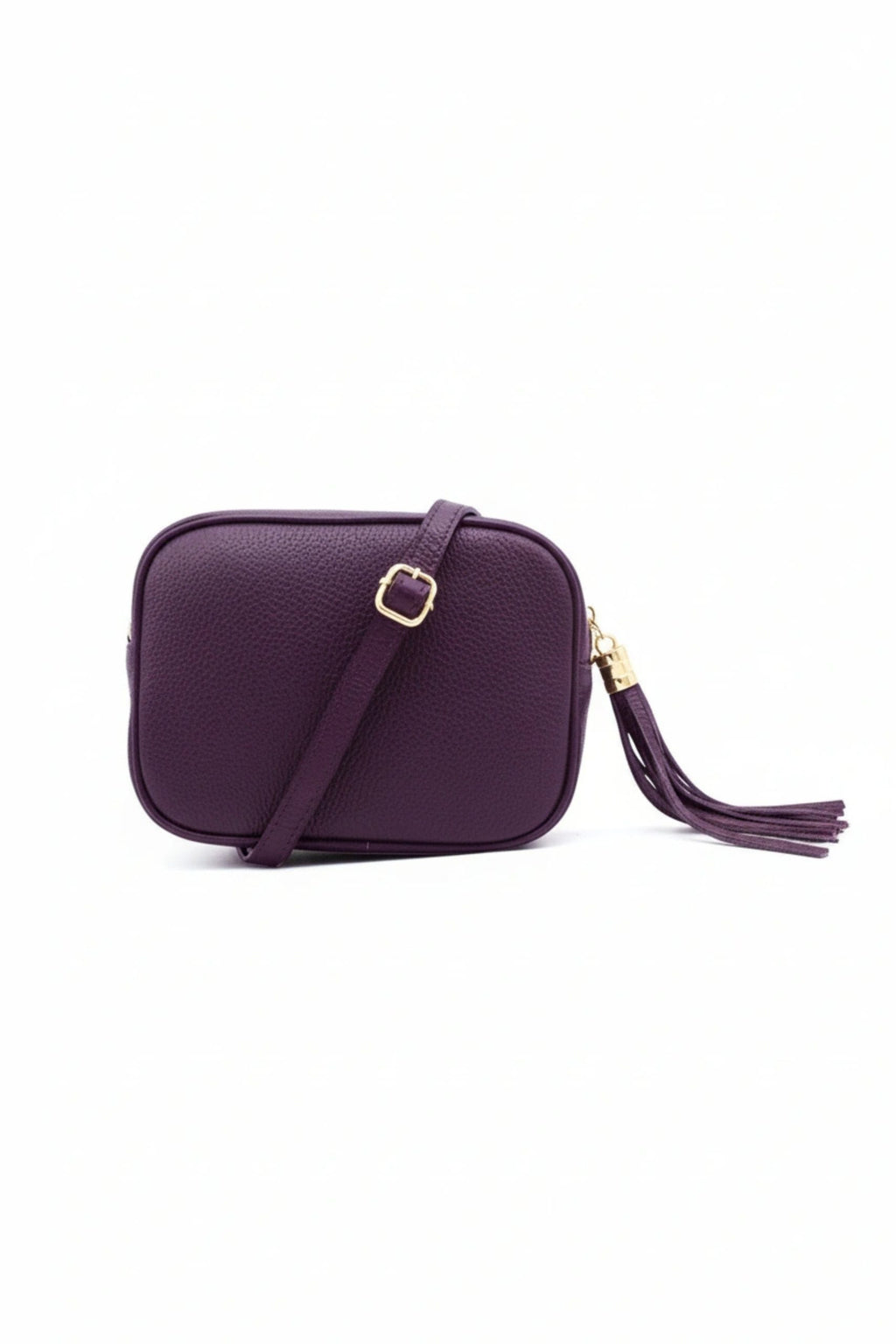 Italian Genuine Leather Crossbody Bag with Tassel Zipper - Purple image