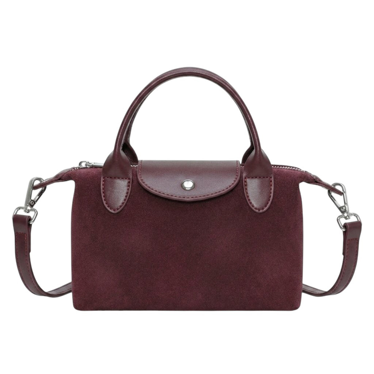 Genuine Suede Leather Classic Top Handle Crossbody Bag - BURGUNDY image