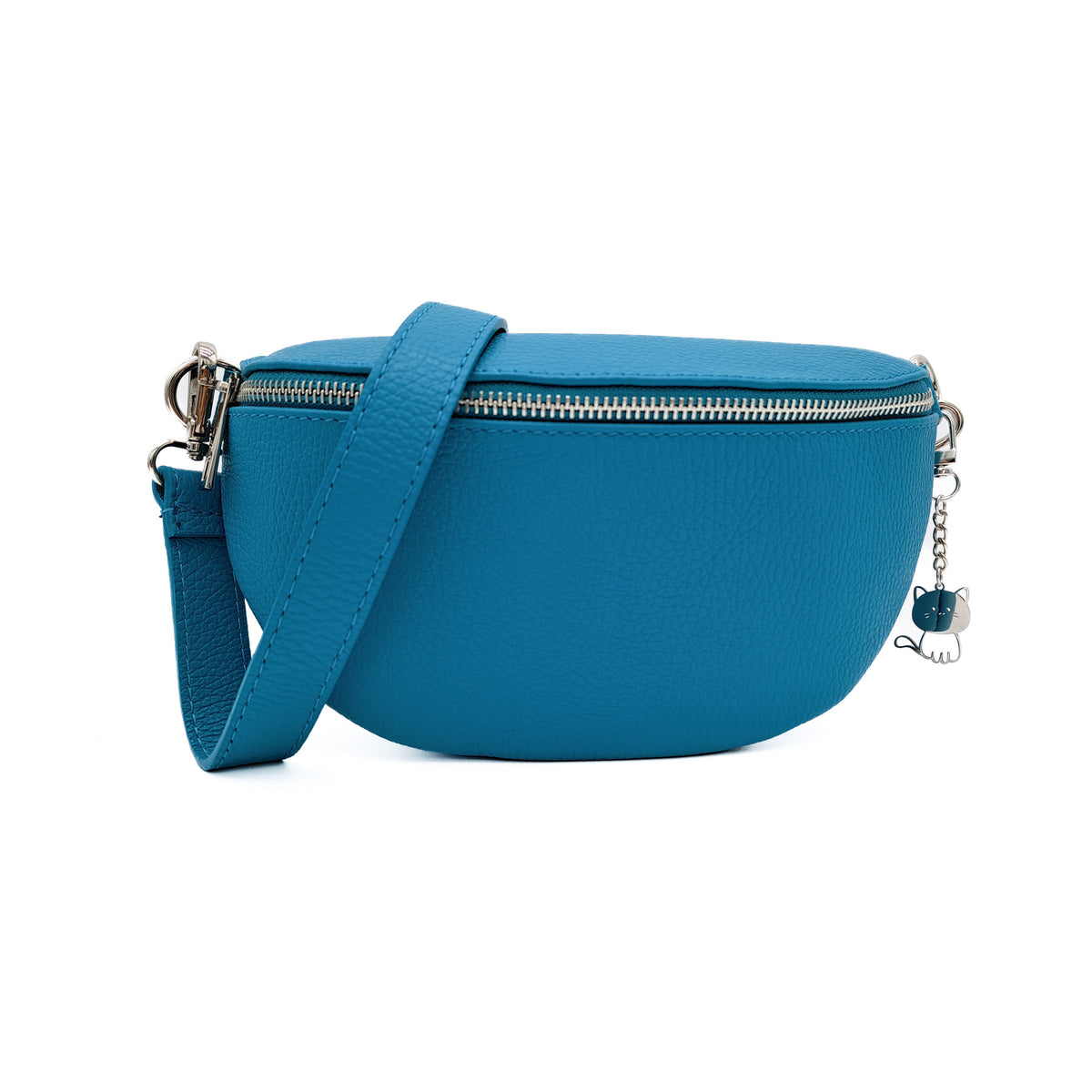 Italian Real Leather Bum Bag Style Crossbody Bag - TURQUOISE image