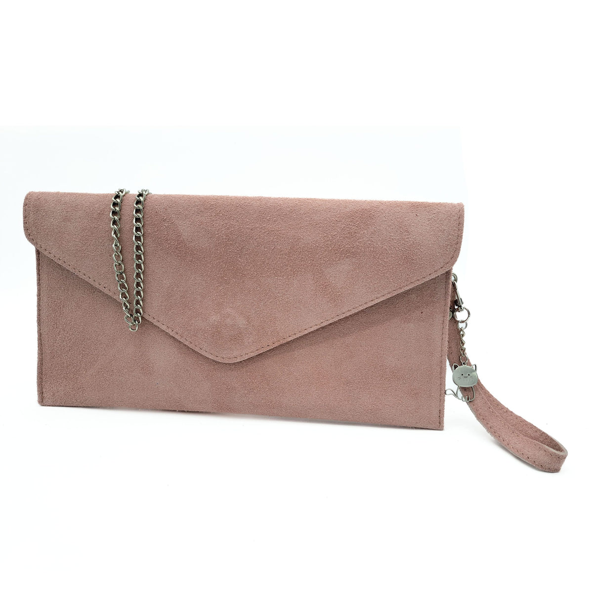 Genuine Italian Suede Envelope Style Cluth Bag Purse Flat Messenger Handbag - PINK image