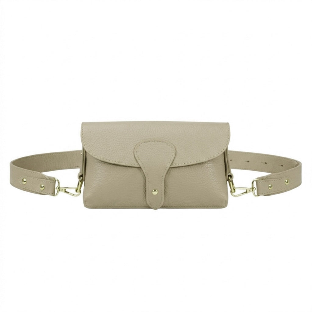 Genuine Leather Magnetic Flap Small Crossbody Handbag - BEIGE image